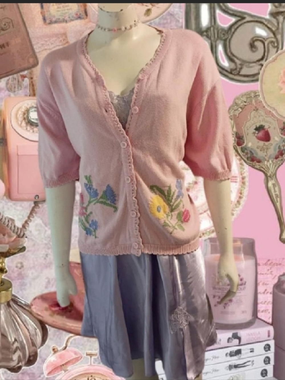 Vtg 90s Serengeti Women's XL pink floral pattern cardigan Sweater
